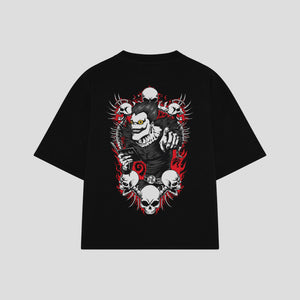 Playera streetwear premium de anime y gaming ExtraLife MX, corte boxy oversized drop shoulder heavyweight en color Deep Black y Off-White, moda urbana mexicana de culto.