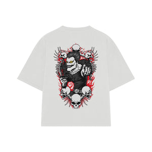 Playera streetwear premium de anime y gaming ExtraLife MX, corte boxy oversized drop shoulder heavyweight en color Deep Black y Off-White, moda urbana mexicana de culto.