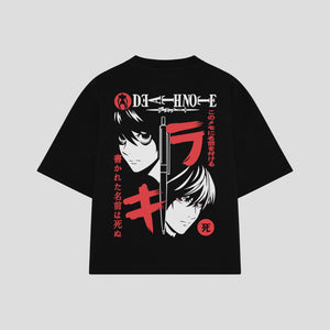 Playera streetwear premium de anime y gaming ExtraLife MX, corte boxy oversized drop shoulder heavyweight en color Deep Black y Off-White, moda urbana mexicana de culto.