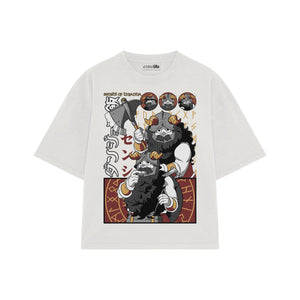 Playera streetwear premium de anime y gaming ExtraLife MX, corte boxy oversized drop shoulder heavyweight en color Deep Black y Off-White, moda urbana mexicana de culto.