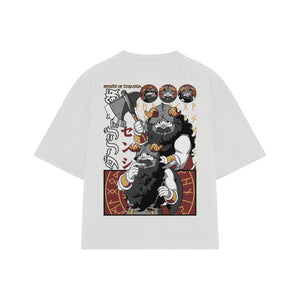 Playera streetwear premium de anime y gaming ExtraLife MX, corte boxy oversized drop shoulder heavyweight en color Deep Black y Off-White, moda urbana mexicana de culto.