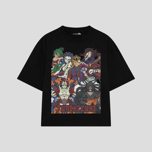 Playera streetwear premium de anime y gaming ExtraLife MX, corte boxy oversized drop shoulder heavyweight en color Deep Black y Off-White, moda urbana mexicana de culto.