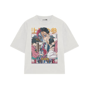 Playera streetwear premium de anime y gaming ExtraLife MX, corte boxy oversized drop shoulder heavyweight en color Deep Black y Off-White, moda urbana mexicana de culto.