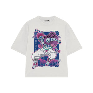 Playera streetwear premium de anime y gaming ExtraLife MX, corte boxy oversized drop shoulder heavyweight en color Deep Black y Off-White, moda urbana mexicana de culto.