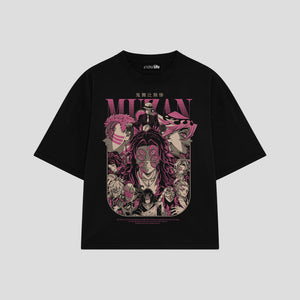 Playera streetwear premium de anime y gaming ExtraLife MX, corte boxy oversized drop shoulder heavyweight en color Deep Black y Off-White, moda urbana mexicana de culto.