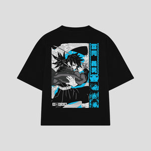 Playera streetwear premium de anime y gaming ExtraLife MX, corte boxy oversized drop shoulder heavyweight en color Deep Black y Off-White, moda urbana mexicana de culto.