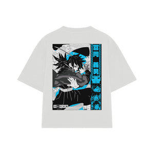 Playera streetwear premium de anime y gaming ExtraLife MX, corte boxy oversized drop shoulder heavyweight en color Deep Black y Off-White, moda urbana mexicana de culto.