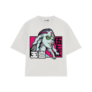 Playera streetwear premium de anime y gaming ExtraLife MX, corte boxy oversized drop shoulder heavyweight en color Deep Black y Off-White, moda urbana mexicana de culto.