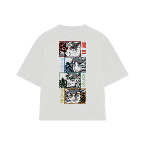 Playera streetwear premium de anime y gaming ExtraLife MX, corte boxy oversized drop shoulder heavyweight en color Deep Black y Off-White, moda urbana mexicana de culto.