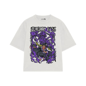 Playera streetwear premium de anime y gaming ExtraLife MX, corte boxy oversized drop shoulder heavyweight en color Deep Black y Off-White, moda urbana mexicana de culto.