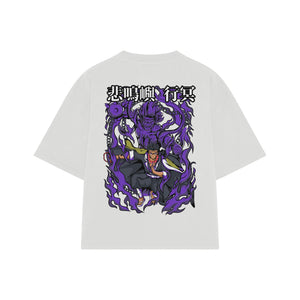 Playera streetwear premium de anime y gaming ExtraLife MX, corte boxy oversized drop shoulder heavyweight en color Deep Black y Off-White, moda urbana mexicana de culto.