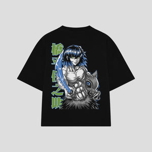 Playera streetwear premium de anime y gaming ExtraLife MX, corte boxy oversized drop shoulder heavyweight en color Deep Black y Off-White, moda urbana mexicana de culto.