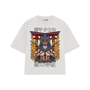 Playera streetwear premium de anime y gaming ExtraLife MX, corte boxy oversized drop shoulder heavyweight en color Deep Black y Off-White, moda urbana mexicana de culto.
