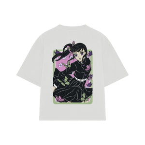 Playera streetwear premium de anime y gaming ExtraLife MX, corte boxy oversized drop shoulder heavyweight en color Deep Black y Off-White, moda urbana mexicana de culto.