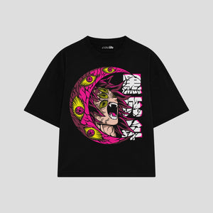 Playera streetwear premium de anime y gaming ExtraLife MX, corte boxy oversized drop shoulder heavyweight en color Deep Black y Off-White, moda urbana mexicana de culto.