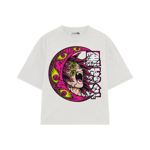 Playera streetwear premium de anime y gaming ExtraLife MX, corte boxy oversized drop shoulder heavyweight en color Deep Black y Off-White, moda urbana mexicana de culto.