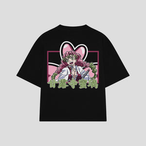 Playera streetwear premium de anime y gaming ExtraLife MX, corte boxy oversized drop shoulder heavyweight en color Deep Black y Off-White, moda urbana mexicana de culto.