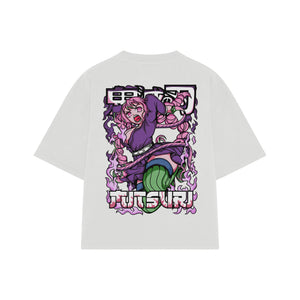Playera streetwear premium de anime y gaming ExtraLife MX, corte boxy oversized drop shoulder heavyweight en color Deep Black y Off-White, moda urbana mexicana de culto.