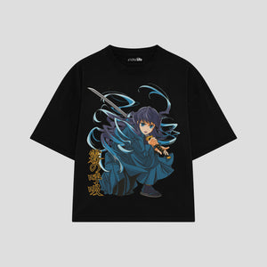 Playera streetwear premium de anime y gaming ExtraLife MX, corte boxy oversized drop shoulder heavyweight en color Deep Black y Off-White, moda urbana mexicana de culto.