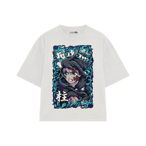 Playera streetwear premium de anime y gaming ExtraLife MX, corte boxy oversized drop shoulder heavyweight en color Deep Black y Off-White, moda urbana mexicana de culto.