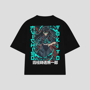 Playera streetwear premium de anime y gaming ExtraLife MX, corte boxy oversized drop shoulder heavyweight en color Deep Black y Off-White, moda urbana mexicana de culto.
