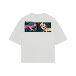 Playera streetwear premium de anime y gaming ExtraLife MX, corte boxy oversized drop shoulder heavyweight en color Deep Black y Off-White, moda urbana mexicana de culto.