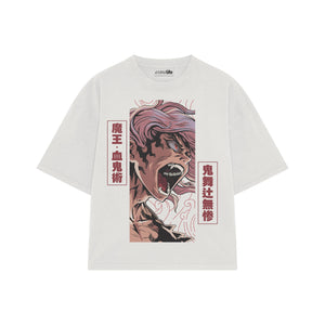 Playera streetwear premium de anime y gaming ExtraLife MX, corte boxy oversized drop shoulder heavyweight en color Deep Black y Off-White, moda urbana mexicana de culto.