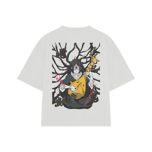 Playera streetwear premium de anime y gaming ExtraLife MX, corte boxy oversized drop shoulder heavyweight en color Deep Black y Off-White, moda urbana mexicana de culto.