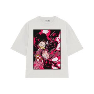 Playera streetwear premium de anime y gaming ExtraLife MX, corte boxy oversized drop shoulder heavyweight en color Deep Black y Off-White, moda urbana mexicana de culto.
