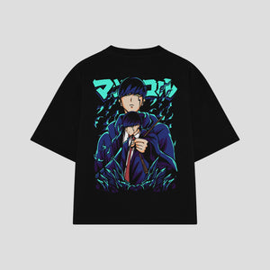Playera streetwear premium de anime y gaming ExtraLife MX, corte boxy oversized drop shoulder heavyweight en color Deep Black y Off-White, moda urbana mexicana de culto.