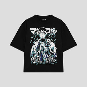 Playera streetwear premium de anime y gaming ExtraLife MX, corte boxy oversized drop shoulder heavyweight en color Deep Black y Off-White, moda urbana mexicana de culto.
