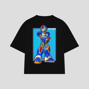 Playera streetwear premium de anime y gaming ExtraLife MX, corte boxy oversized drop shoulder heavyweight en color Deep Black y Off-White, moda urbana mexicana de culto.