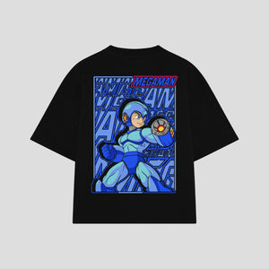 Playera streetwear premium de anime y gaming ExtraLife MX, corte boxy oversized drop shoulder heavyweight en color Deep Black y Off-White, moda urbana mexicana de culto.