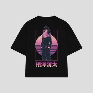 Playera streetwear premium de anime y gaming ExtraLife MX, corte boxy oversized drop shoulder heavyweight en color Deep Black y Off-White, moda urbana mexicana de culto.