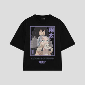 Playera streetwear premium de anime y gaming ExtraLife MX, corte boxy oversized drop shoulder heavyweight en color Deep Black y Off-White, moda urbana mexicana de culto.