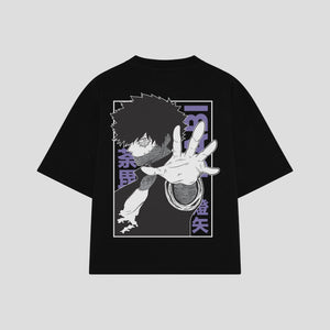 Playera streetwear premium de anime y gaming ExtraLife MX, corte boxy oversized drop shoulder heavyweight en color Deep Black y Off-White, moda urbana mexicana de culto.