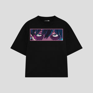 Playera streetwear premium de anime y gaming ExtraLife MX, corte boxy oversized drop shoulder heavyweight en color Deep Black y Off-White, moda urbana mexicana de culto.