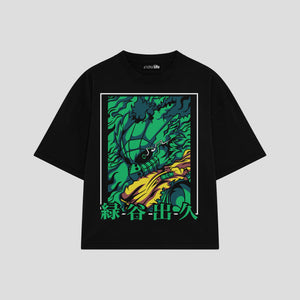 Playera streetwear premium de anime y gaming ExtraLife MX, corte boxy oversized drop shoulder heavyweight en color Deep Black y Off-White, moda urbana mexicana de culto.