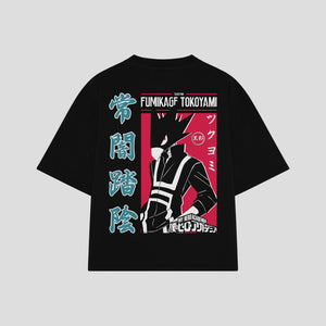 Playera streetwear premium de anime y gaming ExtraLife MX, corte boxy oversized drop shoulder heavyweight en color Deep Black y Off-White, moda urbana mexicana de culto.