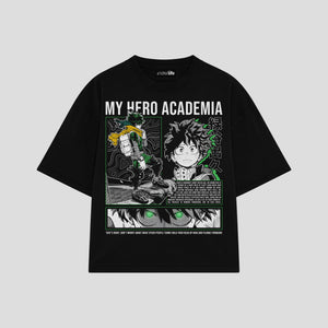Playera streetwear premium de anime y gaming ExtraLife MX, corte boxy oversized drop shoulder heavyweight en color Deep Black y Off-White, moda urbana mexicana de culto.