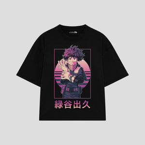 Playera streetwear premium de anime y gaming ExtraLife MX, corte boxy oversized drop shoulder heavyweight en color Deep Black y Off-White, moda urbana mexicana de culto.