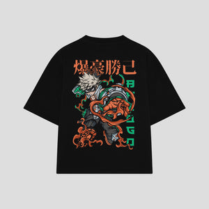 Playera streetwear premium de anime y gaming ExtraLife MX, corte boxy oversized drop shoulder heavyweight en color Deep Black y Off-White, moda urbana mexicana de culto.