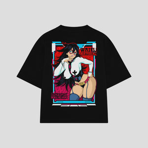 Playera streetwear premium de anime y gaming ExtraLife MX, corte boxy oversized drop shoulder heavyweight en color Deep Black y Off-White, moda urbana mexicana de culto.