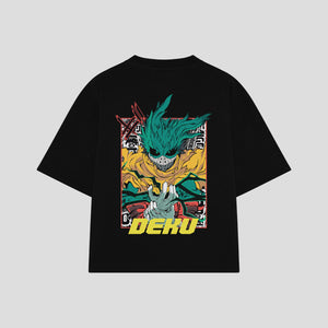 Playera streetwear premium de anime y gaming ExtraLife MX, corte boxy oversized drop shoulder heavyweight en color Deep Black y Off-White, moda urbana mexicana de culto.