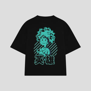 Playera streetwear premium de anime y gaming ExtraLife MX, corte boxy oversized drop shoulder heavyweight en color Deep Black y Off-White, moda urbana mexicana de culto.