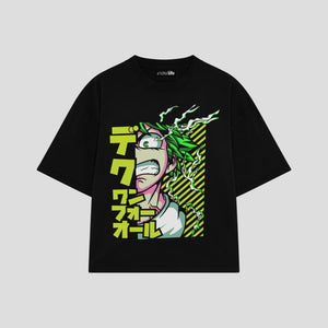 Playera streetwear premium de anime y gaming ExtraLife MX, corte boxy oversized drop shoulder heavyweight en color Deep Black y Off-White, moda urbana mexicana de culto.