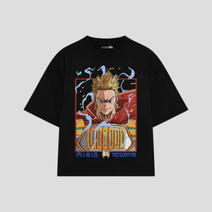 Playera streetwear premium de anime y gaming ExtraLife MX, corte boxy oversized drop shoulder heavyweight en color Deep Black y Off-White, moda urbana mexicana de culto.
