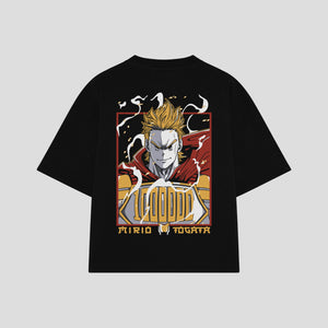 Playera streetwear premium de anime y gaming ExtraLife MX, corte boxy oversized drop shoulder heavyweight en color Deep Black y Off-White, moda urbana mexicana de culto.