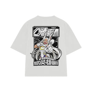 Playera streetwear premium de anime y gaming ExtraLife MX, corte boxy oversized drop shoulder heavyweight en color Deep Black y Off-White, moda urbana mexicana de culto.
