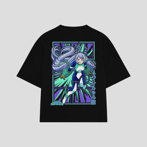 Playera streetwear premium de anime y gaming ExtraLife MX, corte boxy oversized drop shoulder heavyweight en color Deep Black y Off-White, moda urbana mexicana de culto.